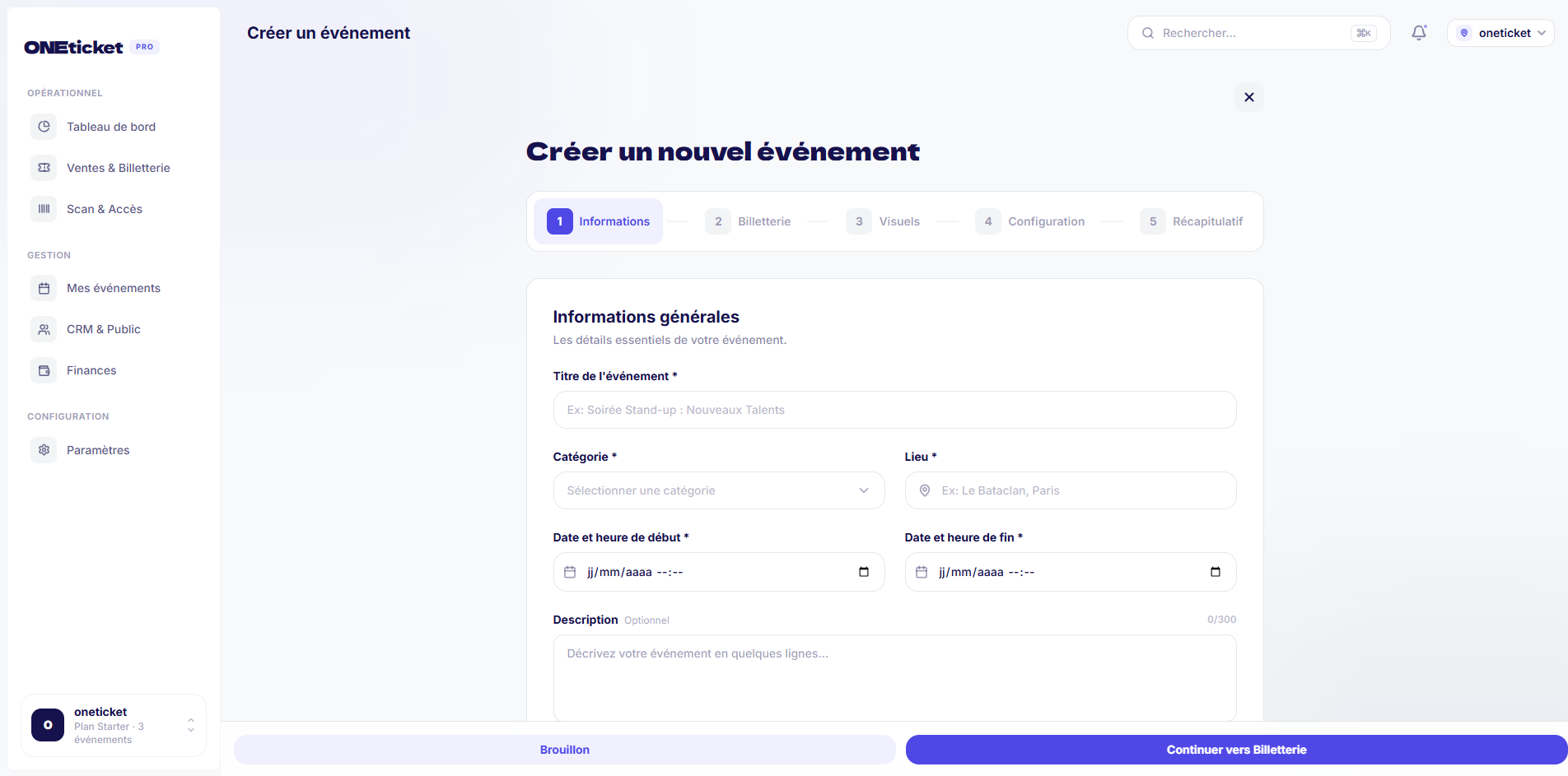 Créer un événement OneTicket